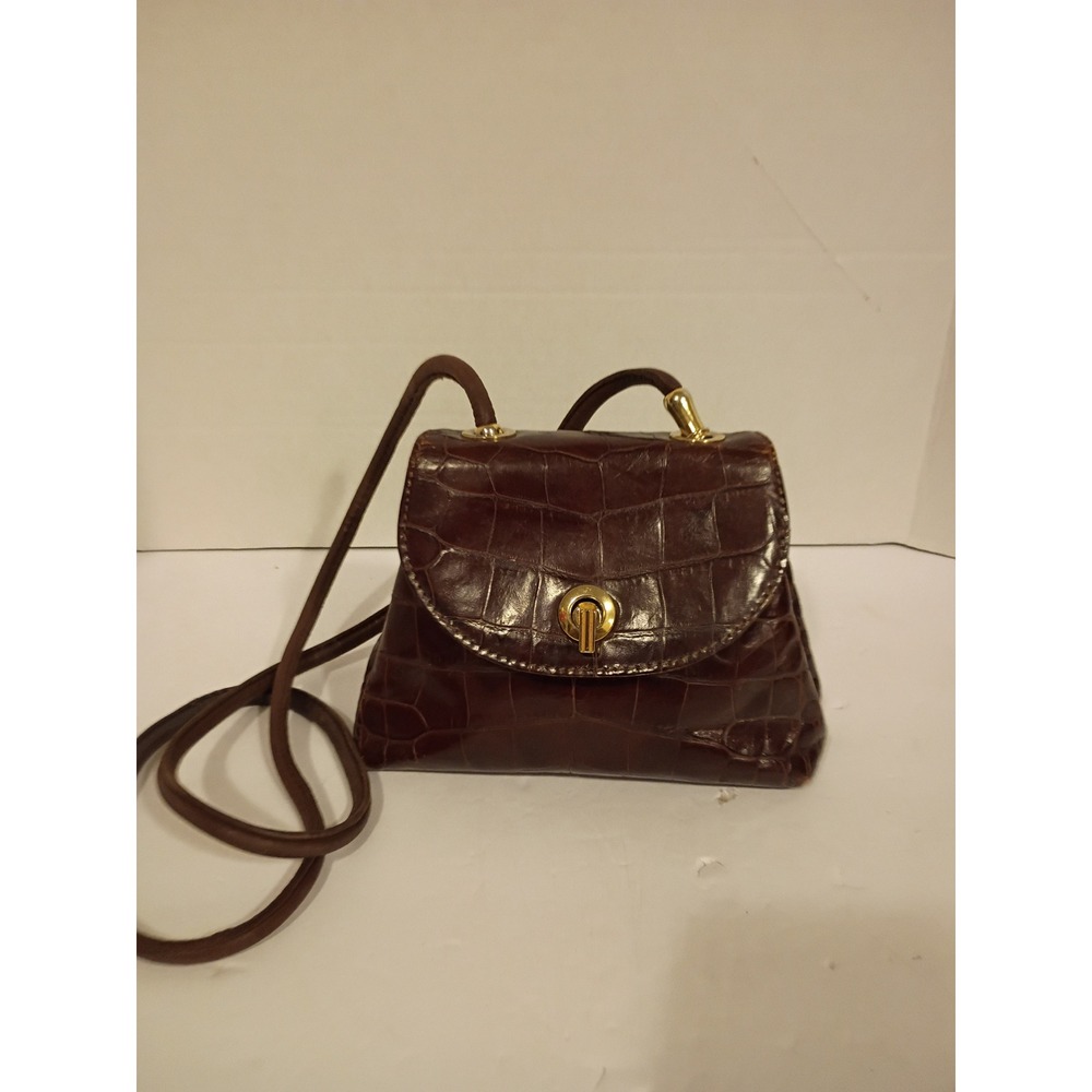 Cosci Hand Made in Italy Brown Croc Embossed Leather Mini Crossbody Bag Vintage